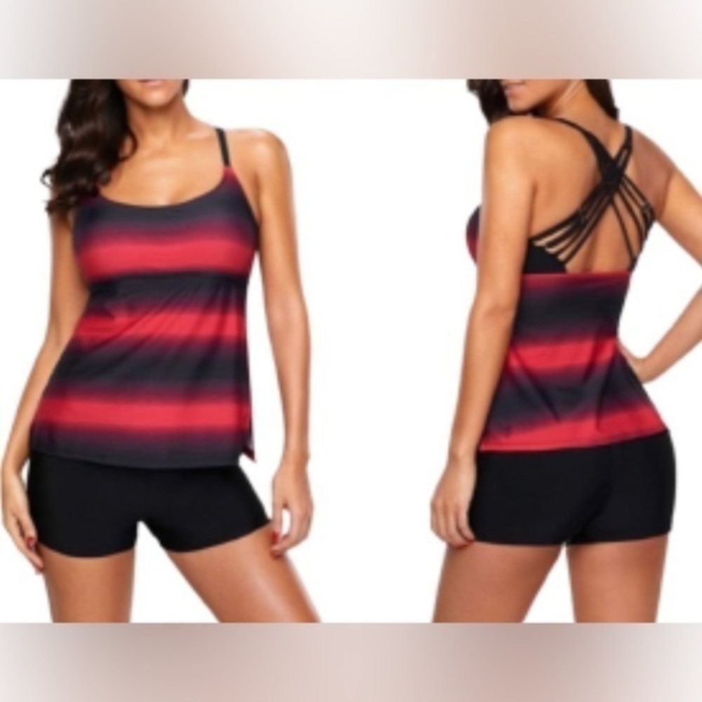 Red and black tankini top with adjustable straps size L